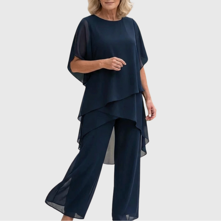 Susan | Draped Two-Piece Suit with Palazzo Pants