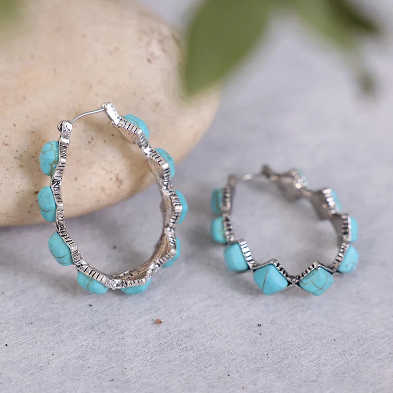 Róisín — Turquoise & Crystal Diamond Hoops