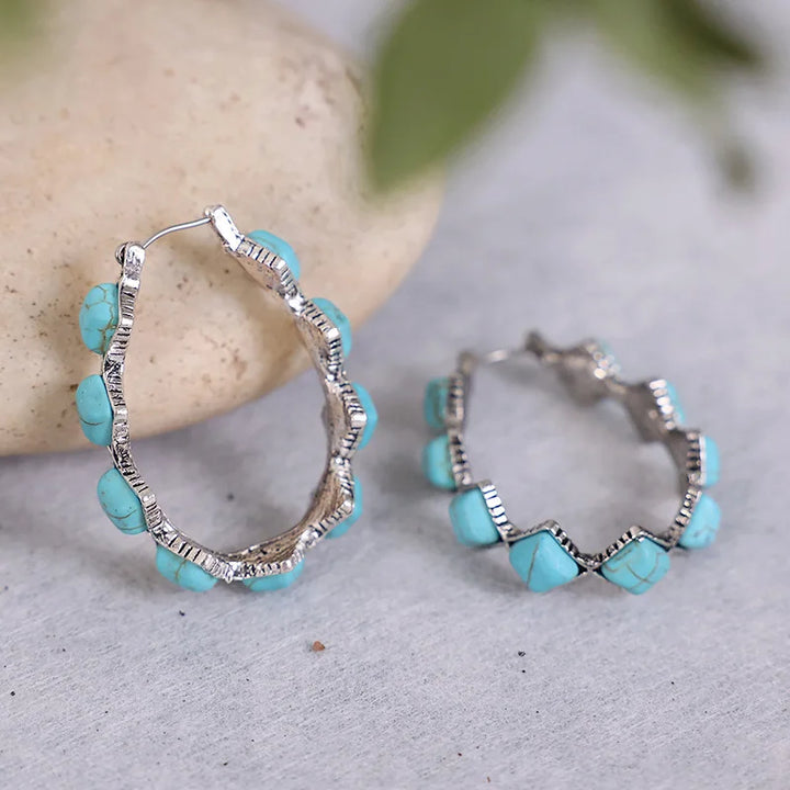 Róisín — Turquoise & Crystal Diamond Hoops