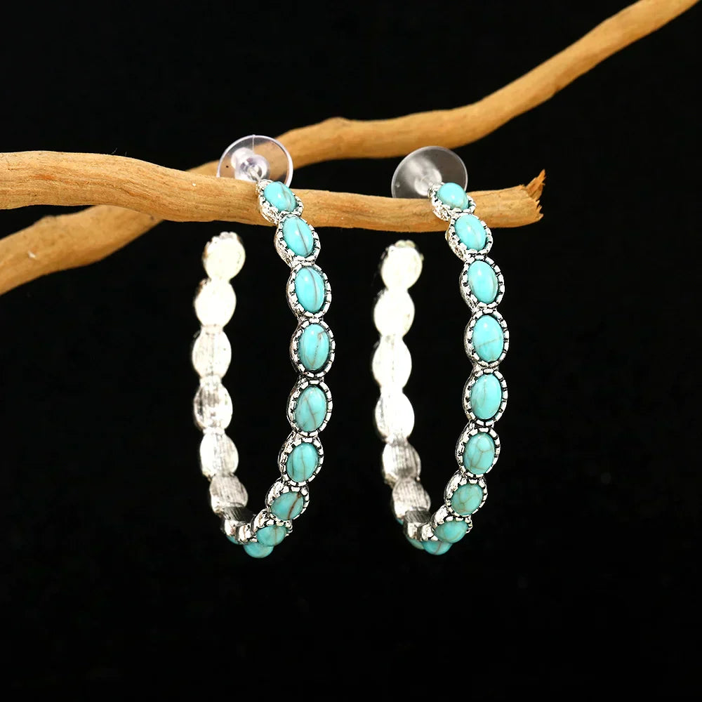 Caitlín — Slim Turquoise Hoop Earrings