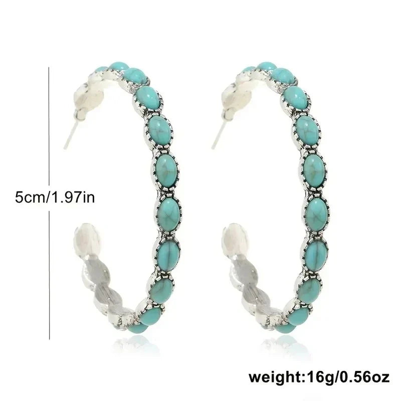 Caitlín — Slim Turquoise Hoop Earrings