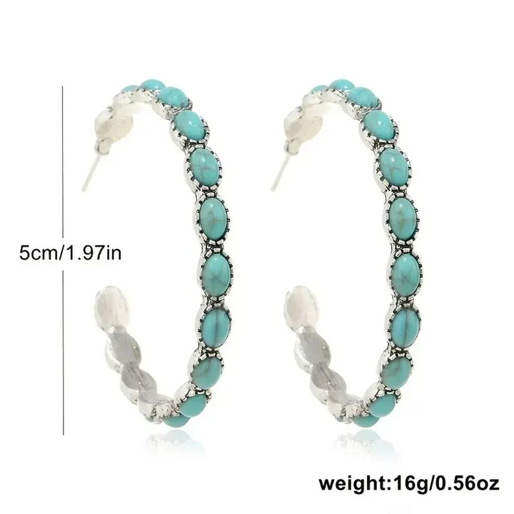 Caitlín — Slim Turquoise Hoop Earrings