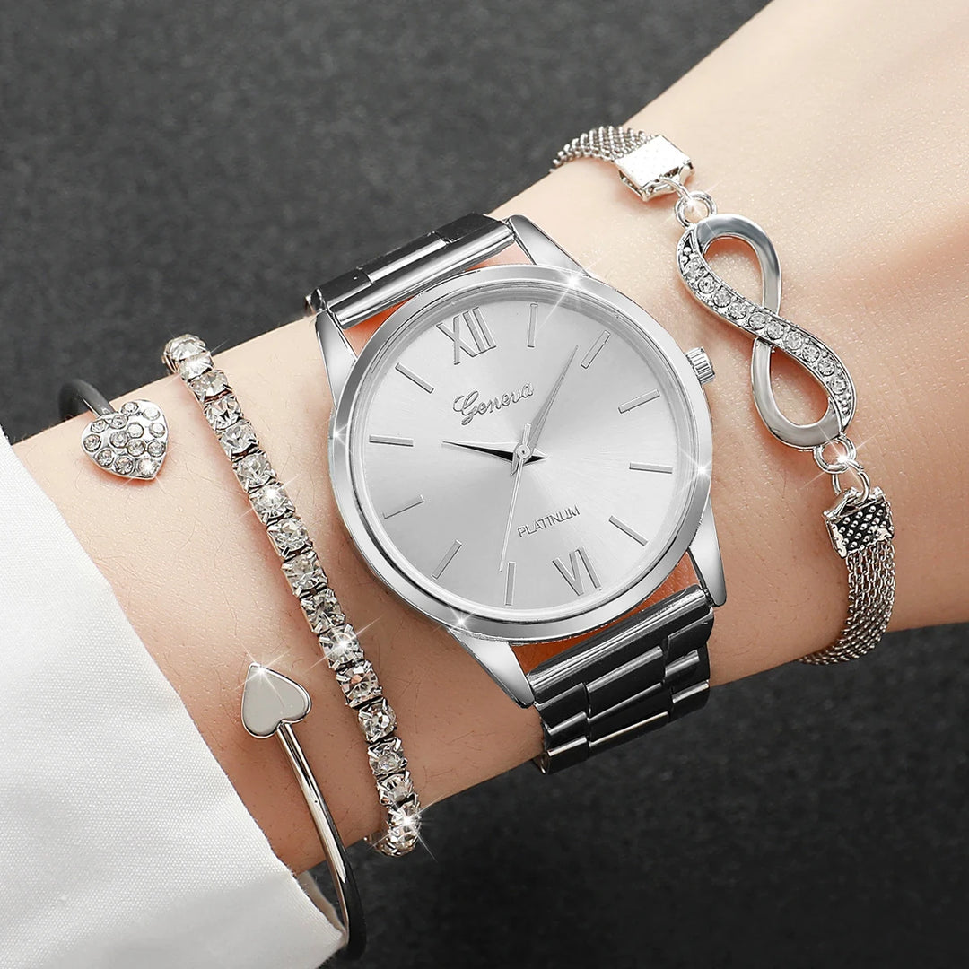Niamh — Rhinestone Watch & Bracelet Set (4 Pieces)