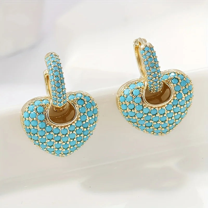 Cáit — Turquoise Heart Huggie Earrings