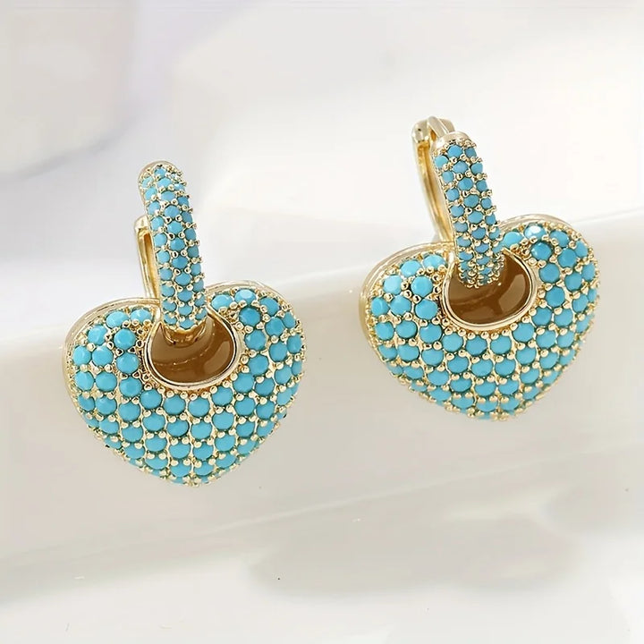 Cáit — Turquoise Heart Huggie Earrings