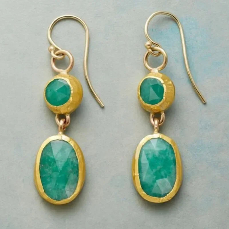 Aifric — Emerald Double Stone Drop Earrings