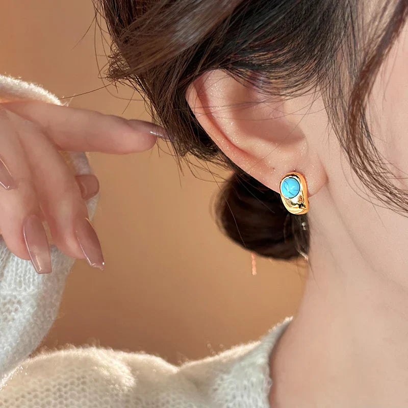 Gobnait — Double Turquoise Gold Studs