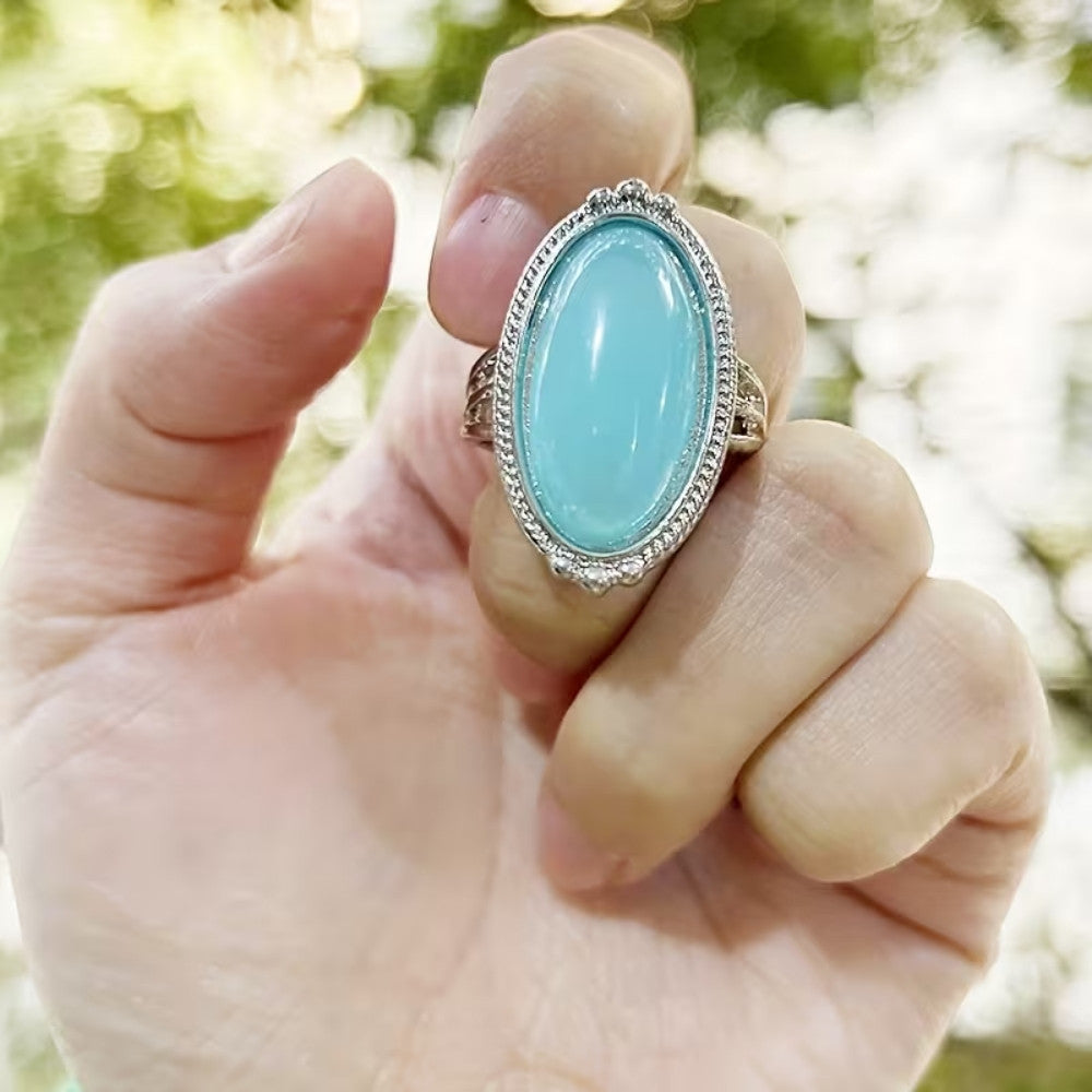 Muireann — Aqua Oval Statement Silver Ring