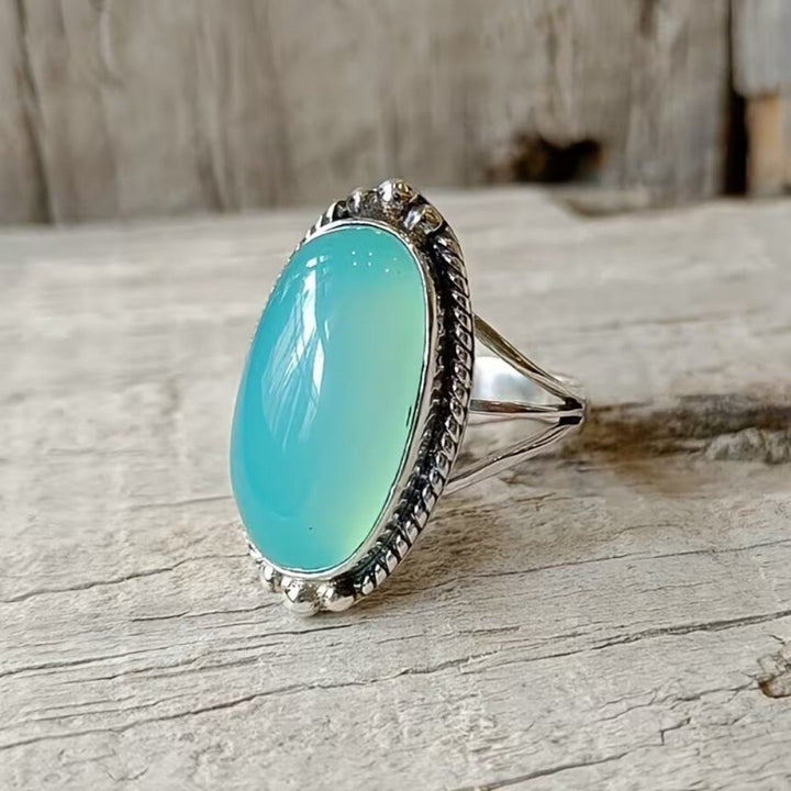 Muireann — Aqua Oval Statement Silver Ring