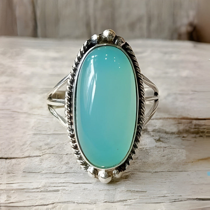 Muireann — Aqua Oval Statement Silver Ring