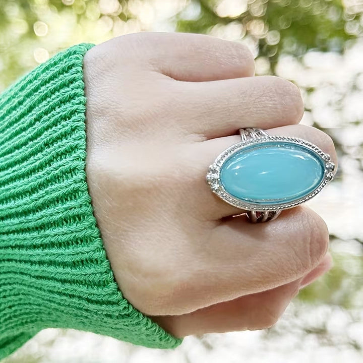 Muireann — Aqua Oval Statement Silver Ring