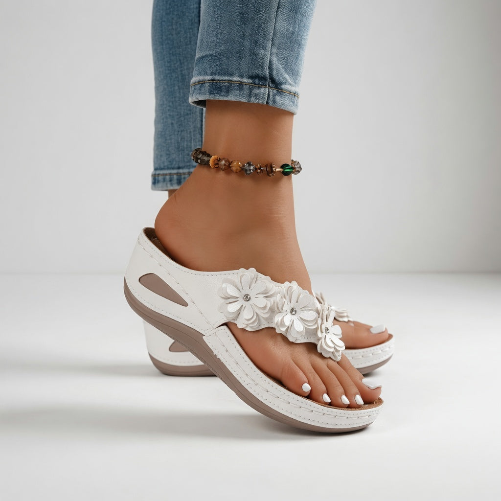 Mauveline™ — Floral Wedge Sandal, Summer Softness
