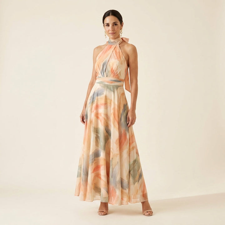 Aoibhinn | Watercolour Halter Maxi Dress