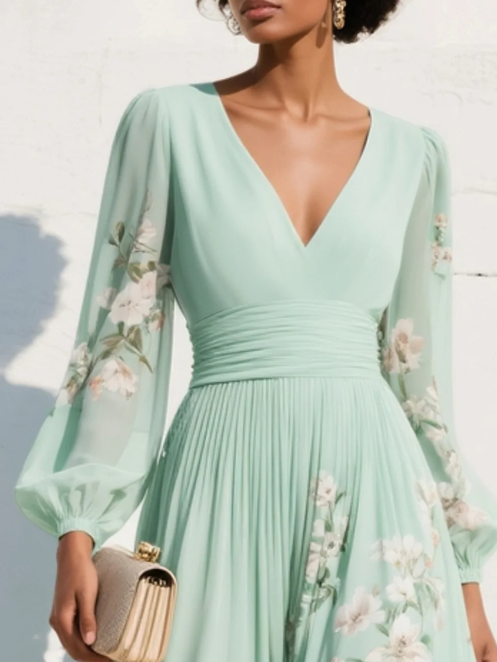 Niamh | Mint Floral Chiffon Midi Dress