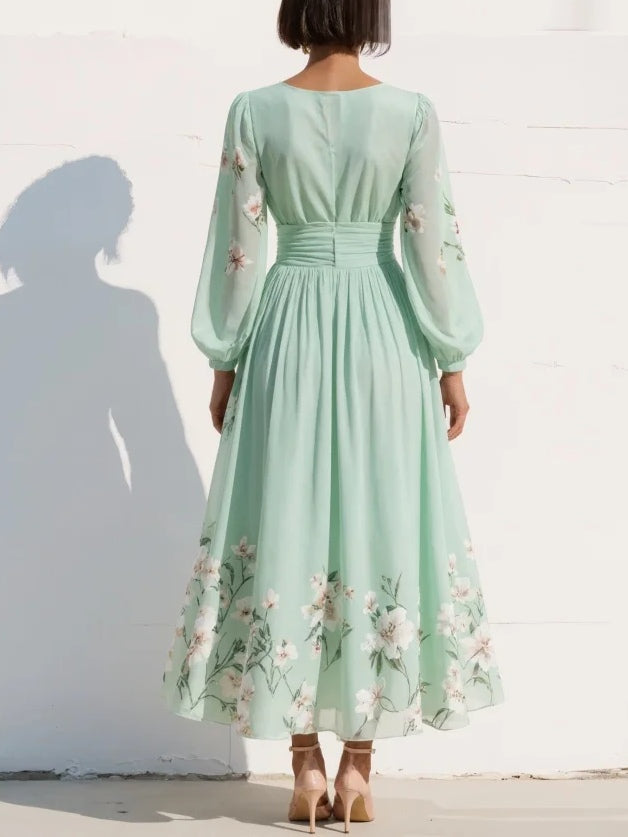 Niamh | Mint Floral Chiffon Midi Dress