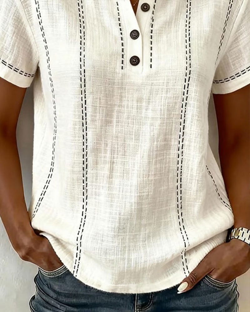 Marisela | Casual T-Shirt with V-Neck Button