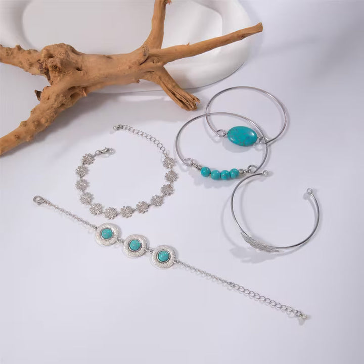 Mona — Turquoise Boho Bracelet Set (5-Piece)