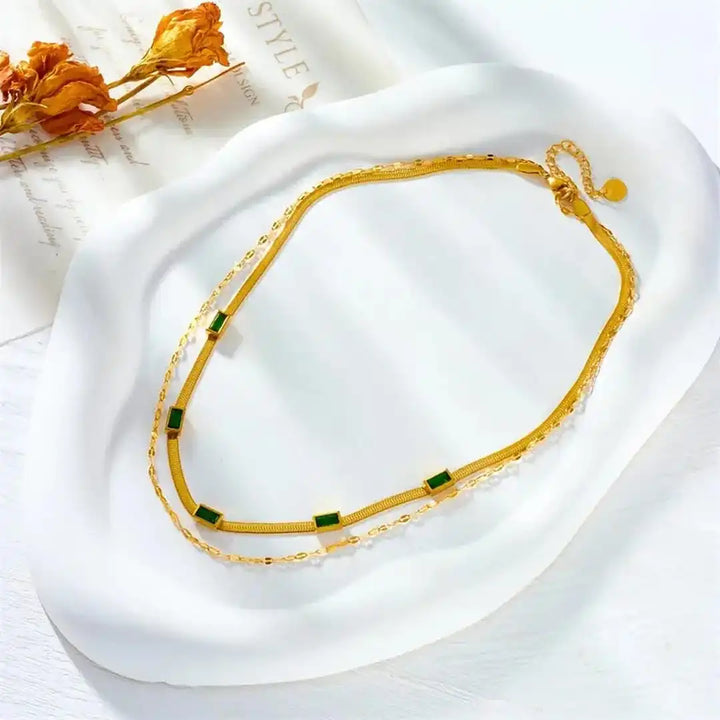 Méabh — Double Chain Retro Gem Necklace