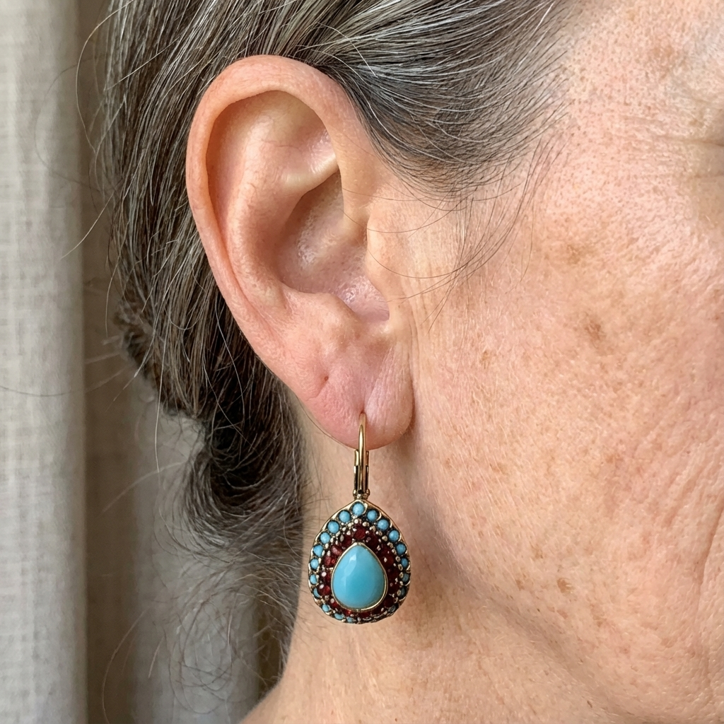 Fiadh — Vintage Round Turquoise Drop Earrings