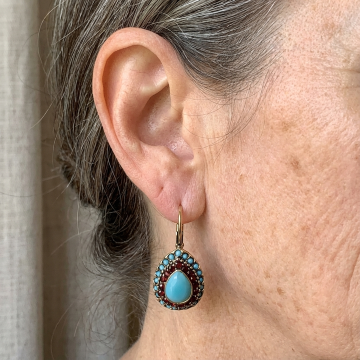 Fiadh — Vintage Round Turquoise Drop Earrings