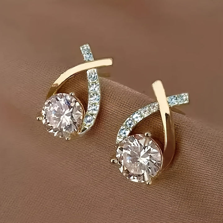 Erin — Gold Cross Zirconia Stud Earrings