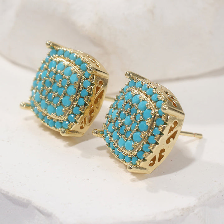 Nuala — Square Turquoise Pavé Studs