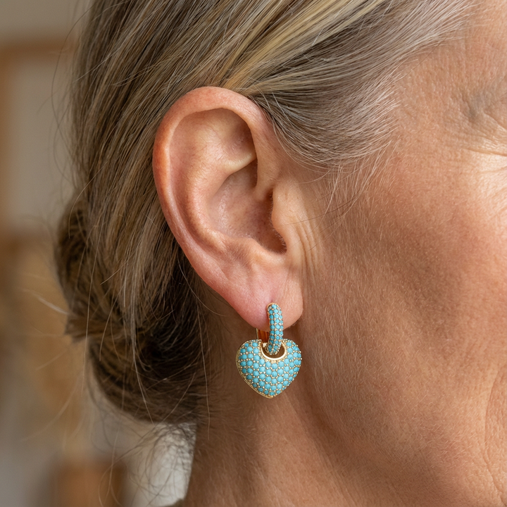 Cáit — Turquoise Heart Huggie Earrings
