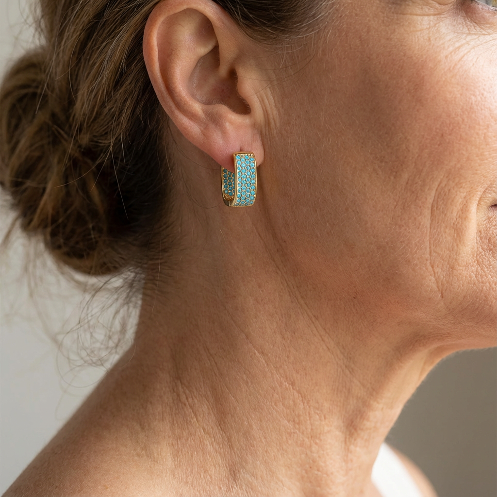 Emer — Square Turquoise Pavé Huggies