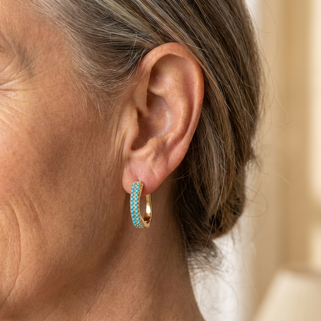 Deirdre — Classic Turquoise Pavé Huggies