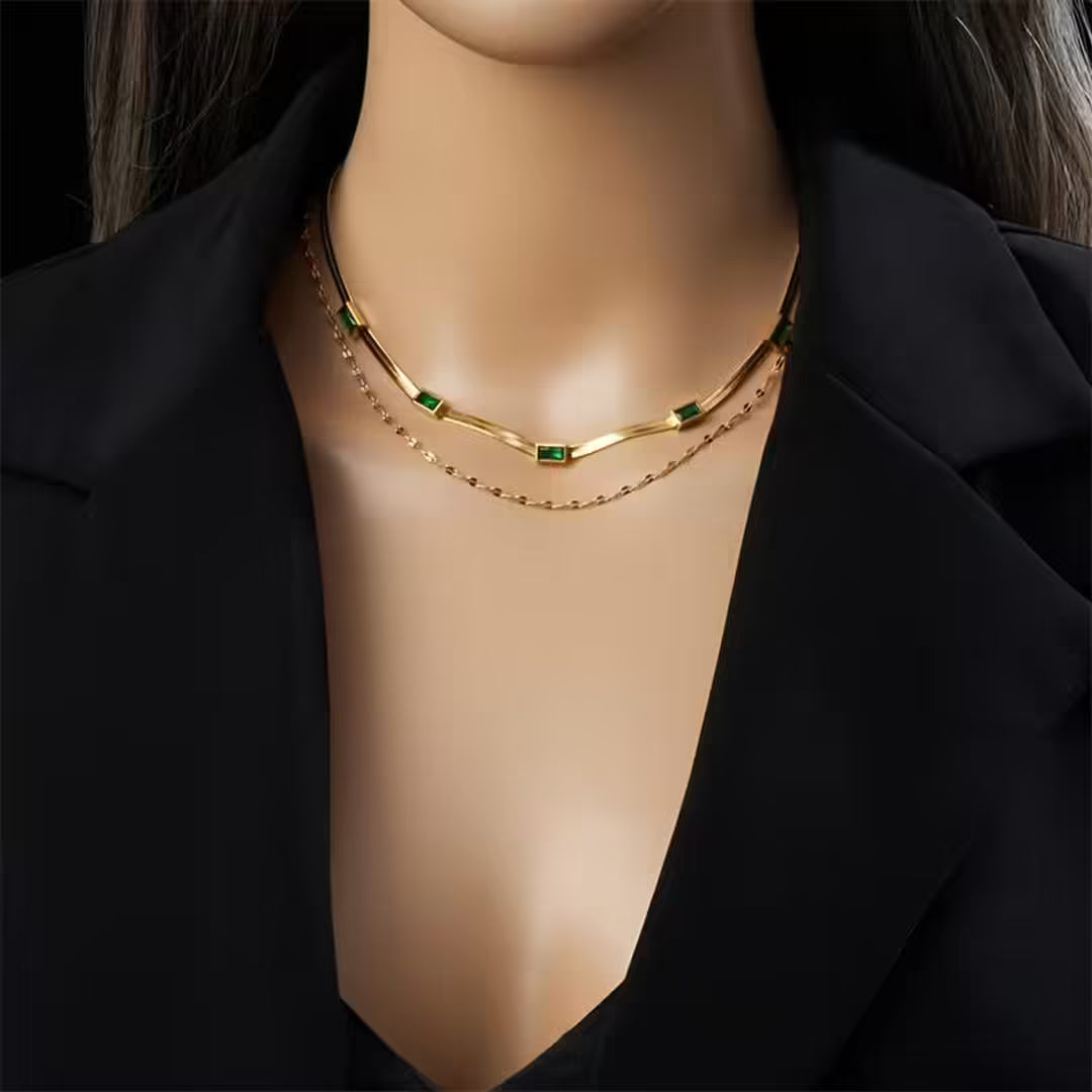 Méabh — Double Chain Retro Gem Necklace