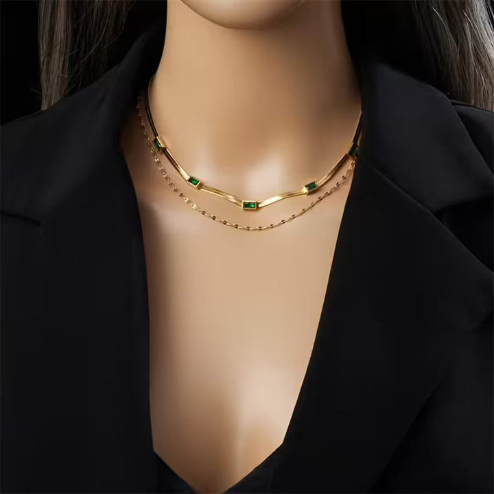 Méabh — Double Chain Retro Gem Necklace