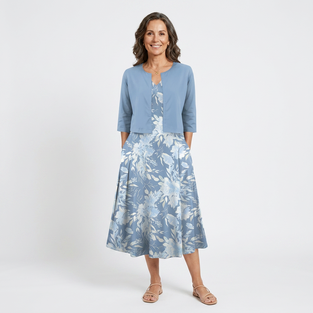 Ciara floral midi dress and jacket set - front