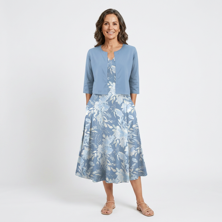 Ciara floral midi dress and jacket set - front