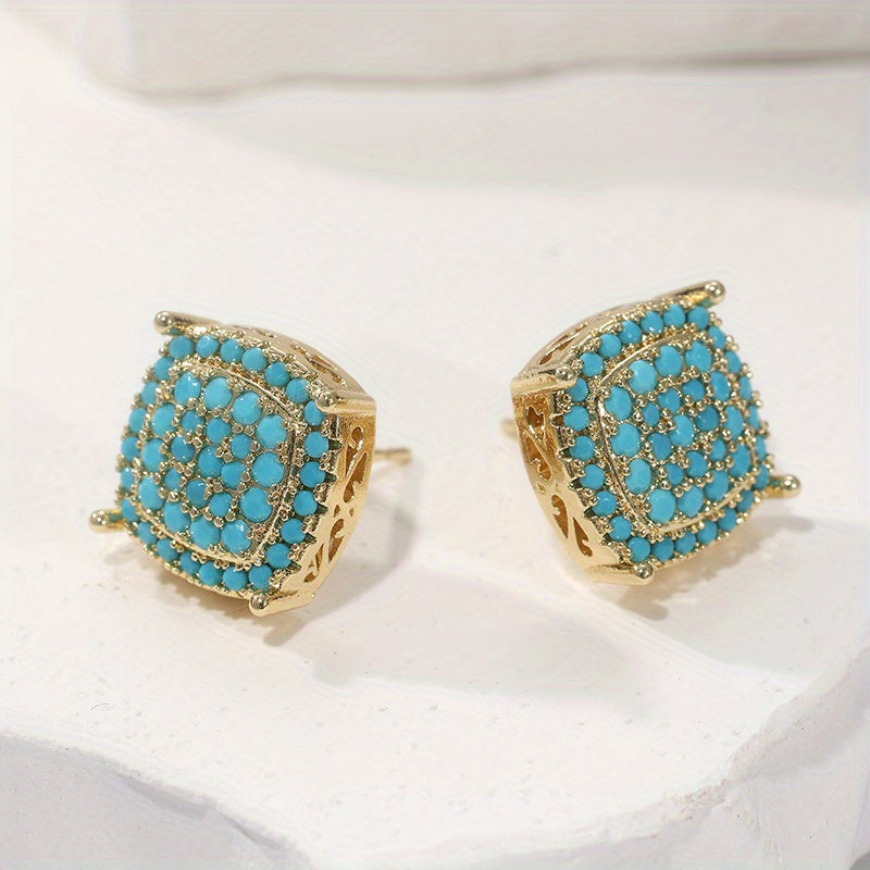 Nuala — Square Turquoise Pavé Studs