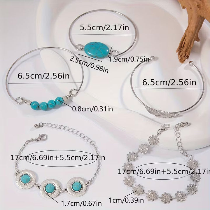 Mona — Turquoise Boho Bracelet Set (5-Piece)