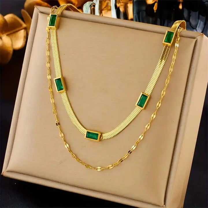 Méabh — Double Chain Retro Gem Necklace