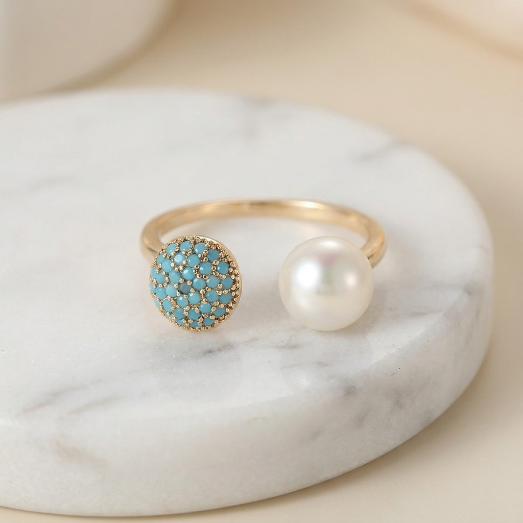 Isolde — Pearl & Turquoise Open Ring