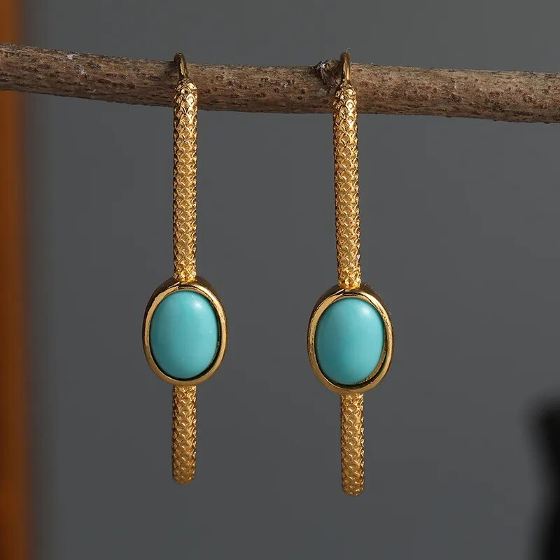 Maeve — Gold Bar Turquoise Drop Earrings