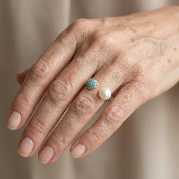 Isolde — Pearl & Turquoise Open Ring