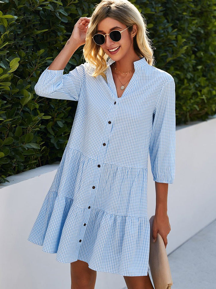 Nuala | Checked Button-Front Day Dress
