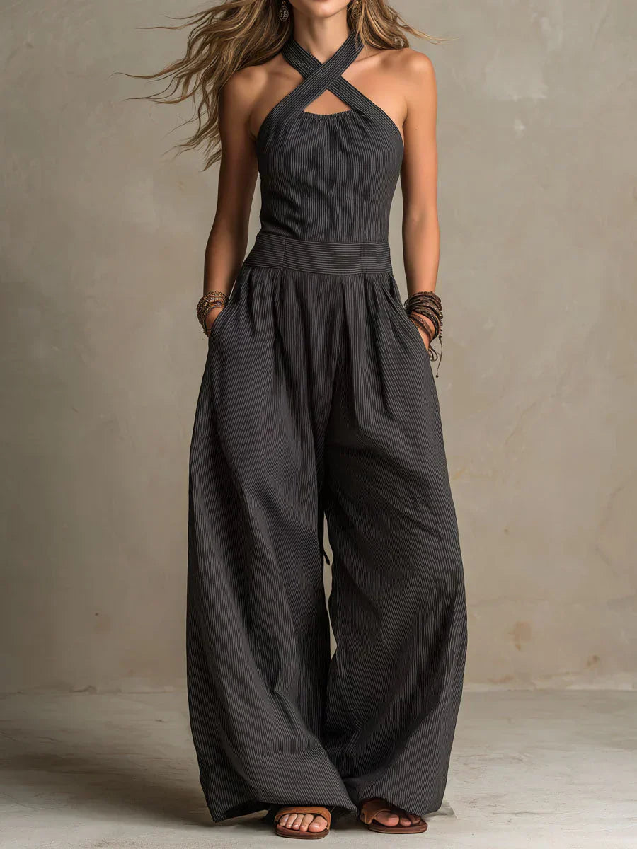 Bianca | Linen-Cotton Jumpsuit with Elegant Crossover Neckline