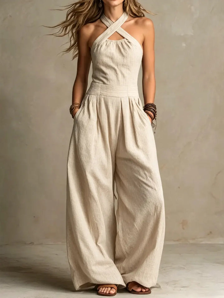 Bianca | Linen-Cotton Jumpsuit with Elegant Crossover Neckline