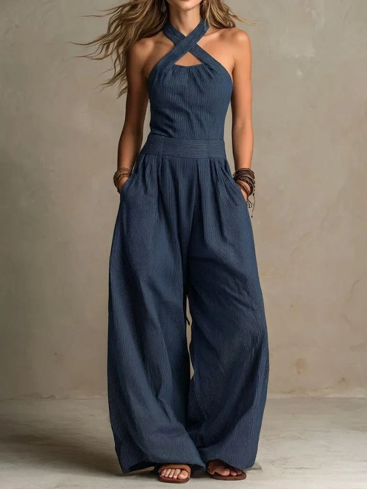 Bianca | Linen-Cotton Jumpsuit with Elegant Crossover Neckline